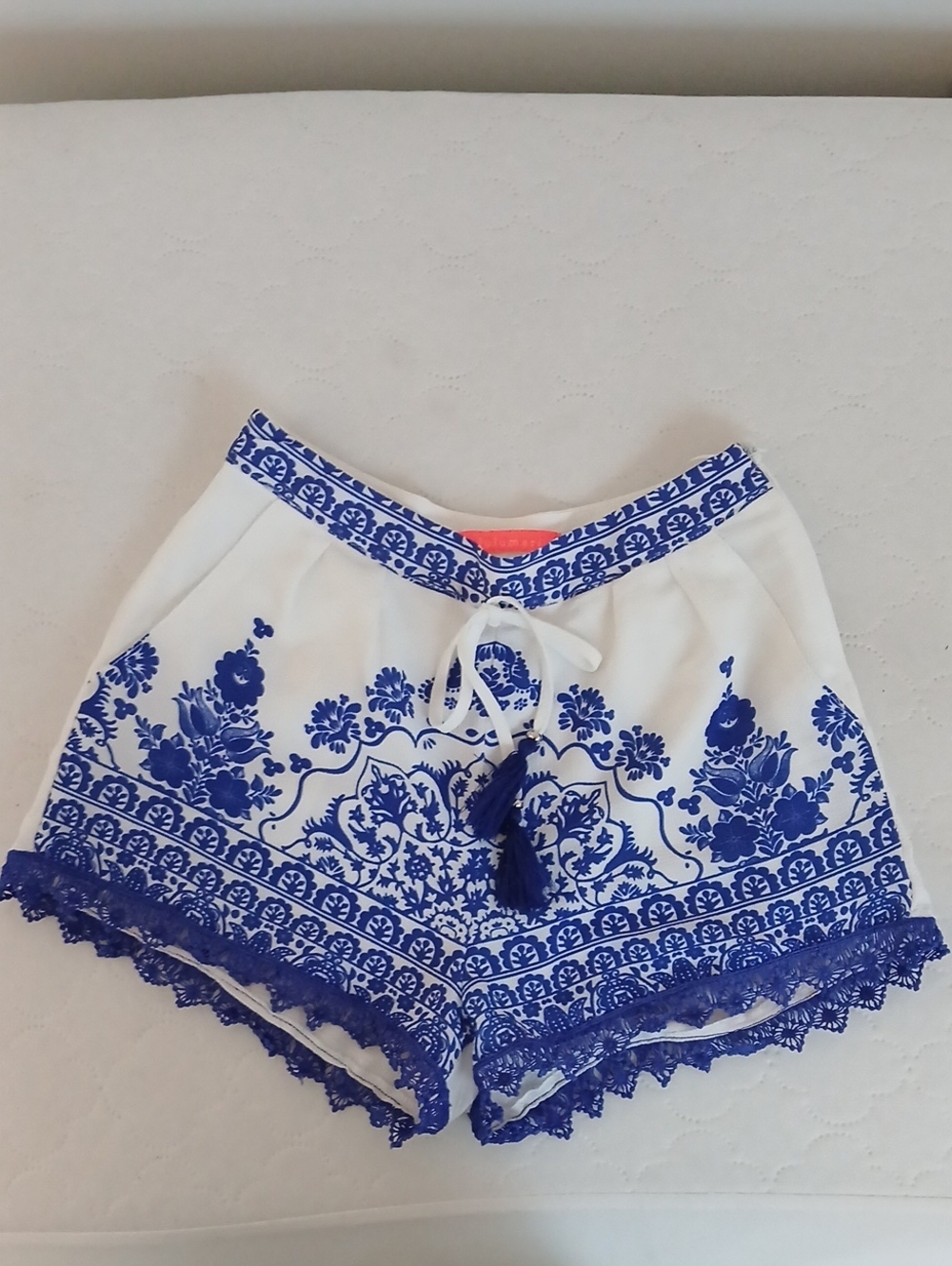 Lulumari White Shorts with Blue Floral Trim